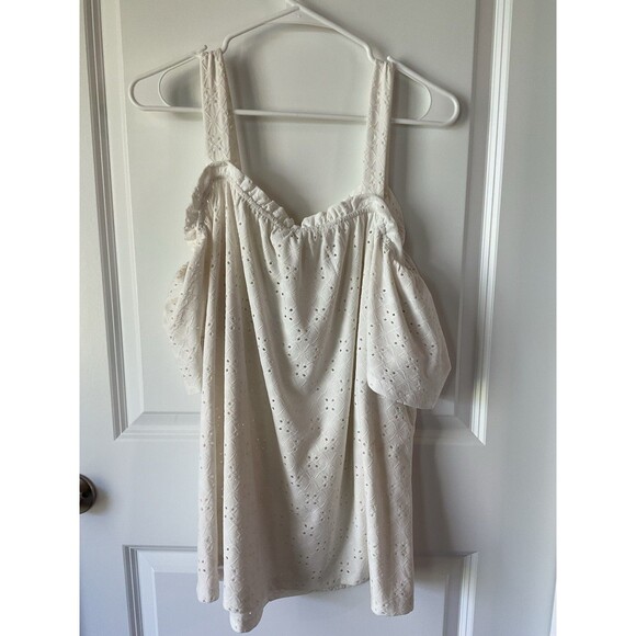 White Lace Eyelet Cold Shoulder Top Ruffle 2X XXL Naïf Blouse Shirt Women’s Plus - Picture 5 of 11